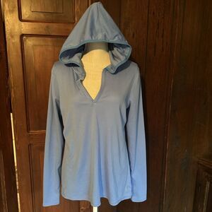 Womens Be Inspired Activewear Blue V-Neck Hooded Pullover Thumb Holes Medium